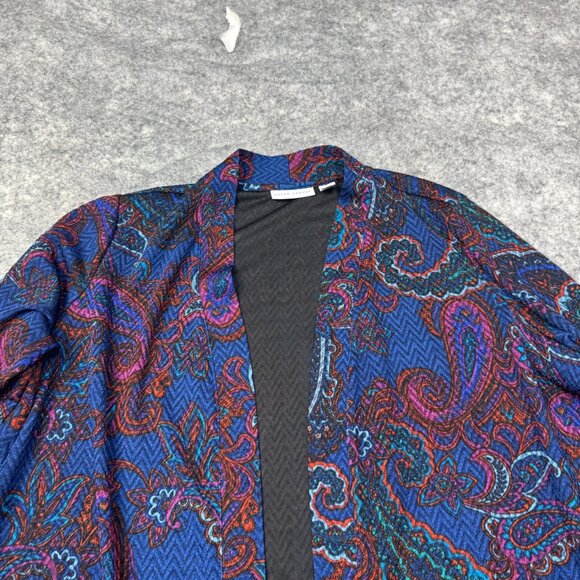 Susan Graver Cardigan Womens Plus 1X Blue Red Paisley Open Duster Stretch - Picture 4 of 10